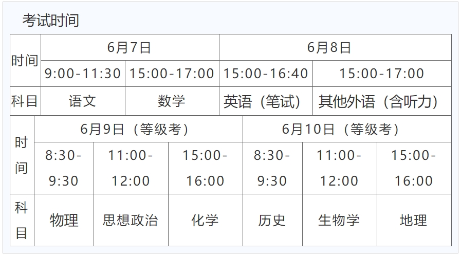 天津高考時間什么時候 考幾天